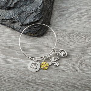 Softball Never Give Up Bangle Bracelet